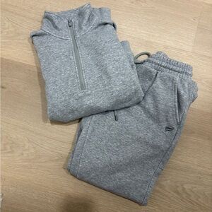 Fabletics Heather Gray Quarter-Zip Sweatshirt and Sweatpants Set